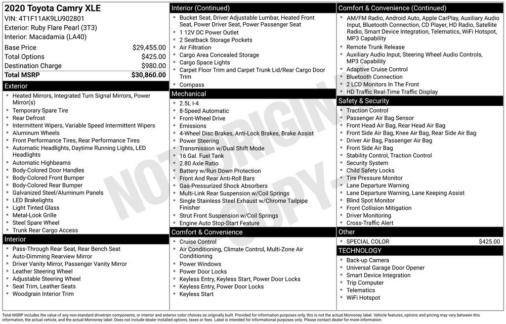 toyota camry 2020 4T1F11AK9LU902801 image toyota camry 2020 4T1F11AK9LU902801 image