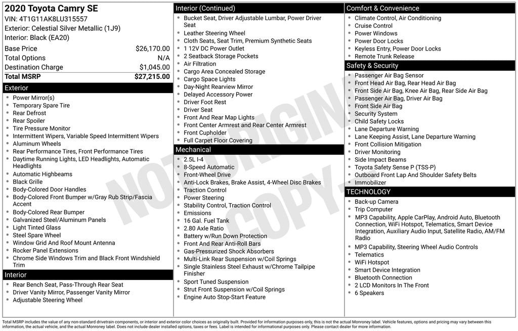 toyota camry 2020 4T1G11AK8LU315557 image toyota camry 2020 4T1G11AK8LU315557 image