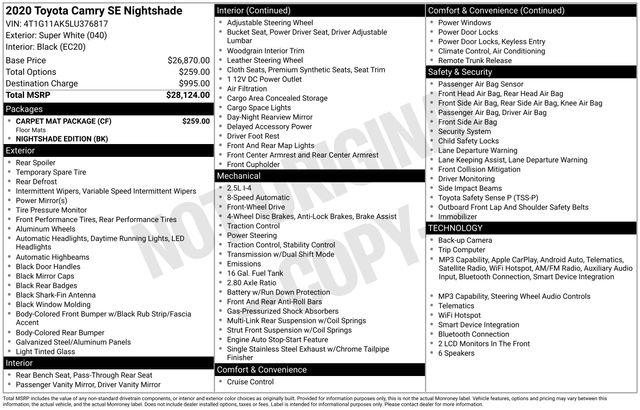 toyota camry 2020 4T1G11AK5LU376817 image toyota camry 2020 4T1G11AK5LU376817 image