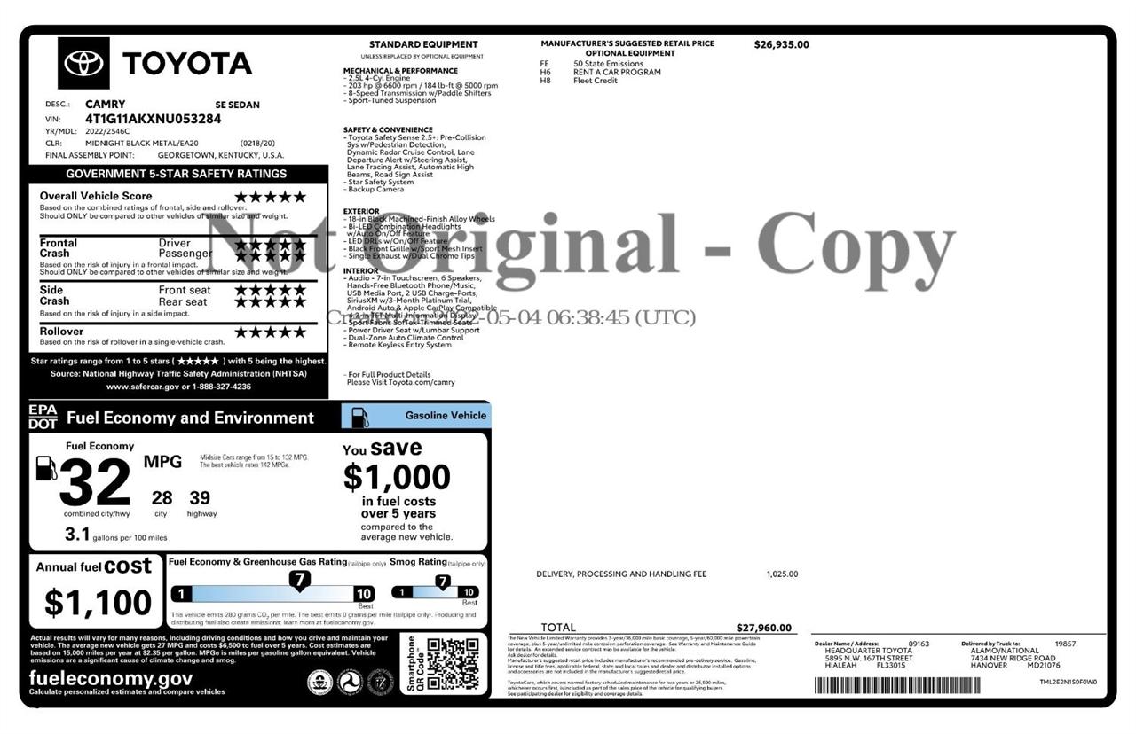 toyota camry 2022 4T1G11AKXNU053284 image toyota camry 2022 4T1G11AKXNU053284 image
