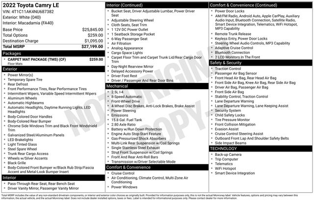 toyota camry 2022 4T1C11AK4NU687382 image toyota camry 2022 4T1C11AK4NU687382 image