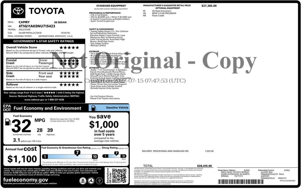 toyota camry 2022 4T1G11AK0NU715423 image toyota camry 2022 4T1G11AK0NU715423 image