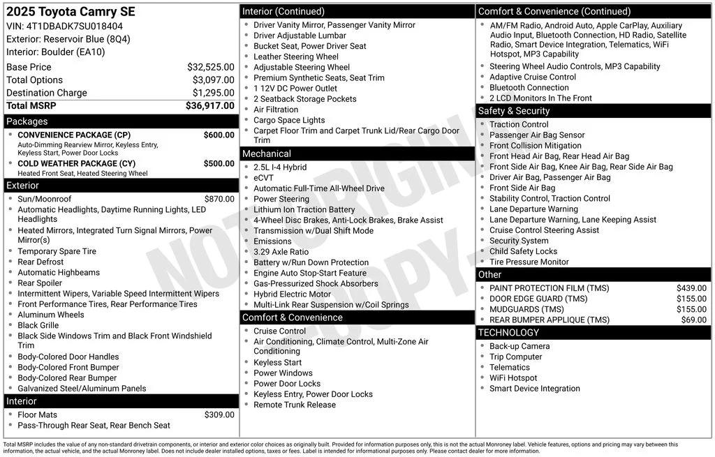 toyota camry 2025 4T1DBADK7SU018404 image toyota camry 2025 4T1DBADK7SU018404 image