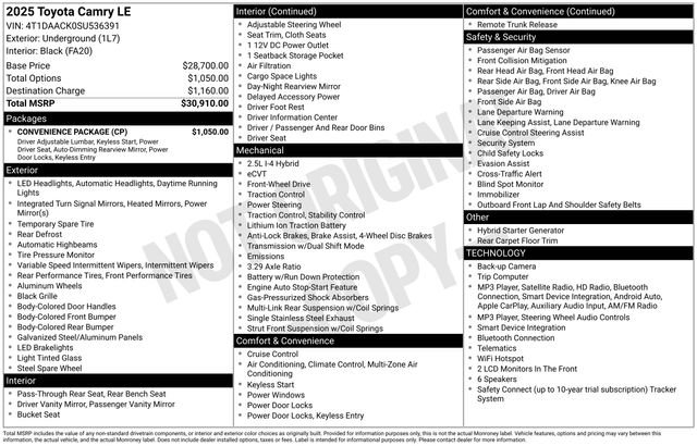 toyota camry 2025 4T1DAACK0SU536391 image toyota camry 2025 4T1DAACK0SU536391 image