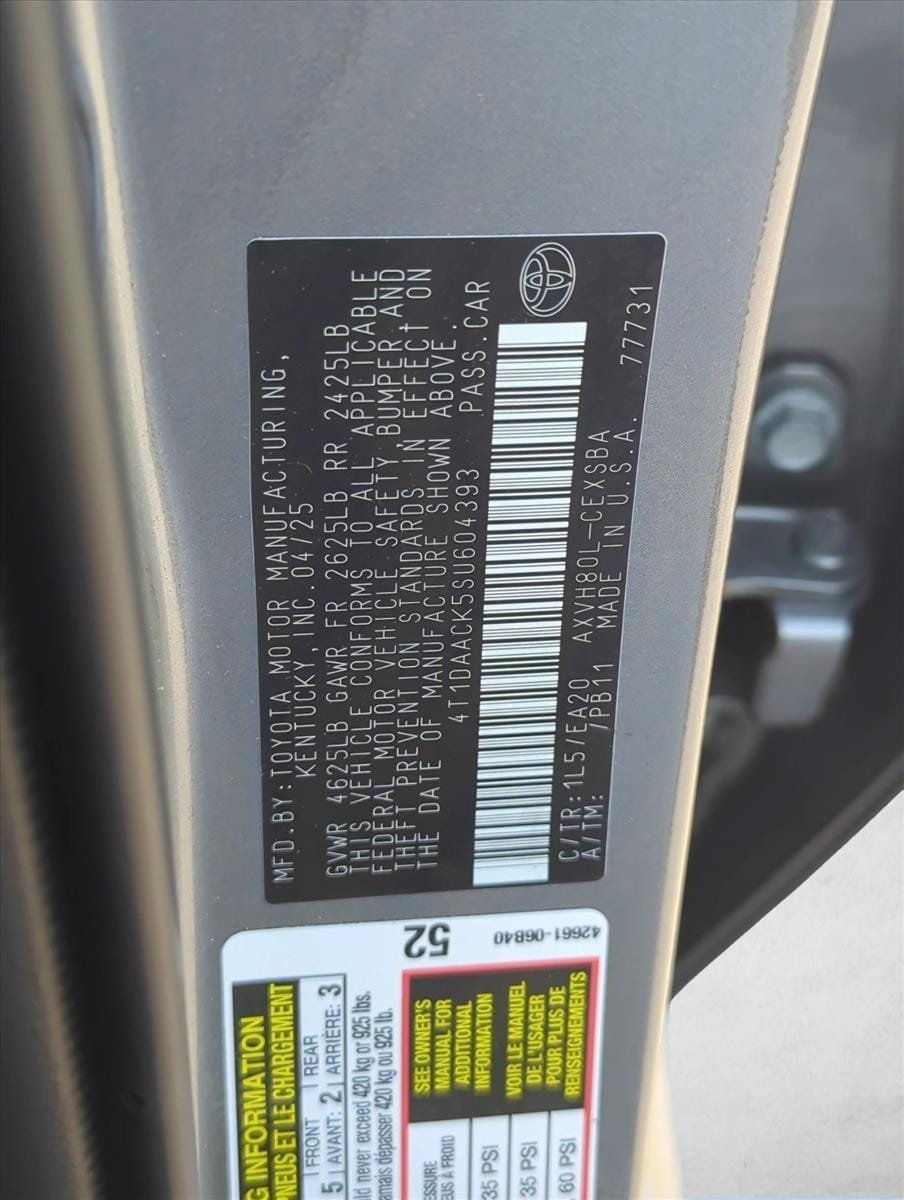 toyota camry 2025 4T1DAACK5SU604393 image toyota camry 2025 4T1DAACK5SU604393 image