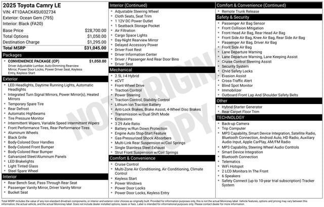 toyota camry 2025 4T1DAACK4SU032734 image toyota camry 2025 4T1DAACK4SU032734 image