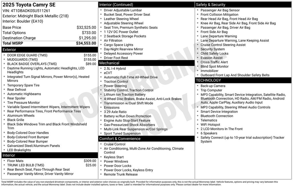toyota camry 2025 4T1DBADK0SU511261 image toyota camry 2025 4T1DBADK0SU511261 image