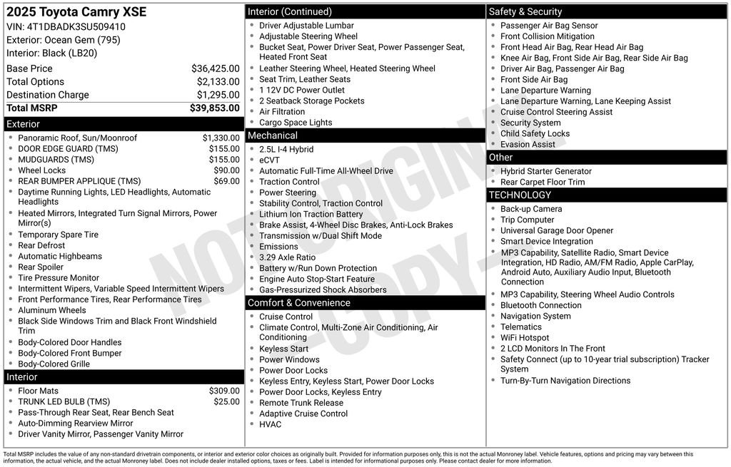 toyota camry 2025 4T1DBADK3SU509410 image toyota camry 2025 4T1DBADK3SU509410 image
