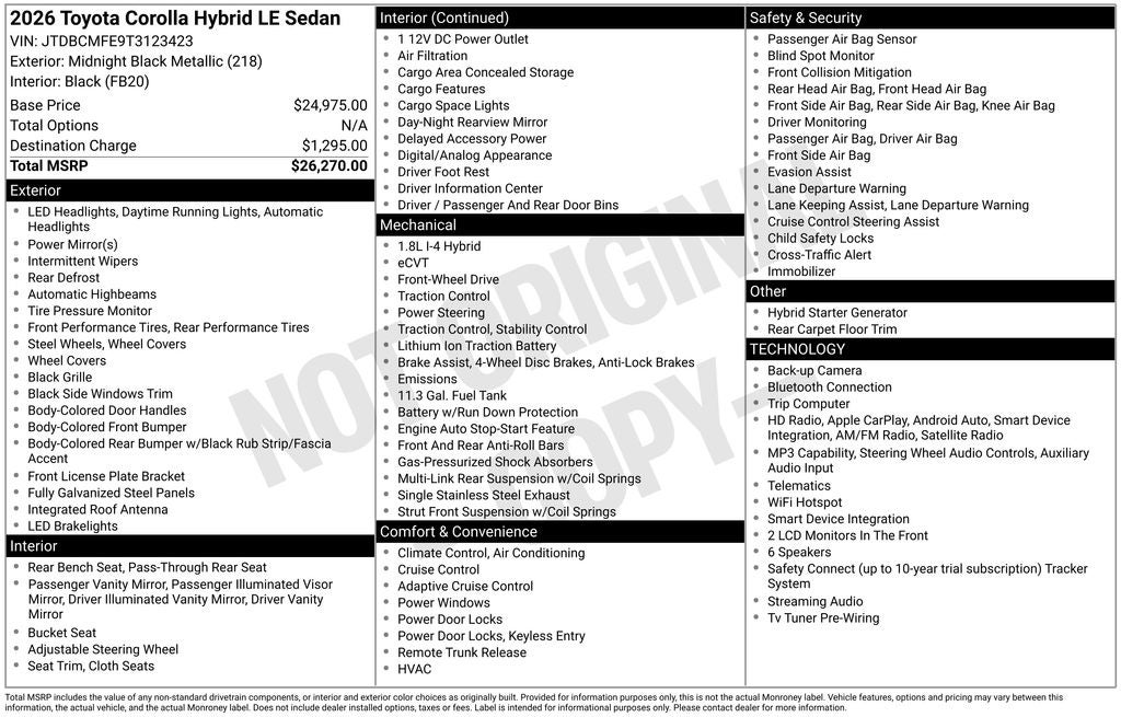 toyota corolla 2026 JTDBCMFE9T3123423 image toyota corolla 2026 JTDBCMFE9T3123423 image