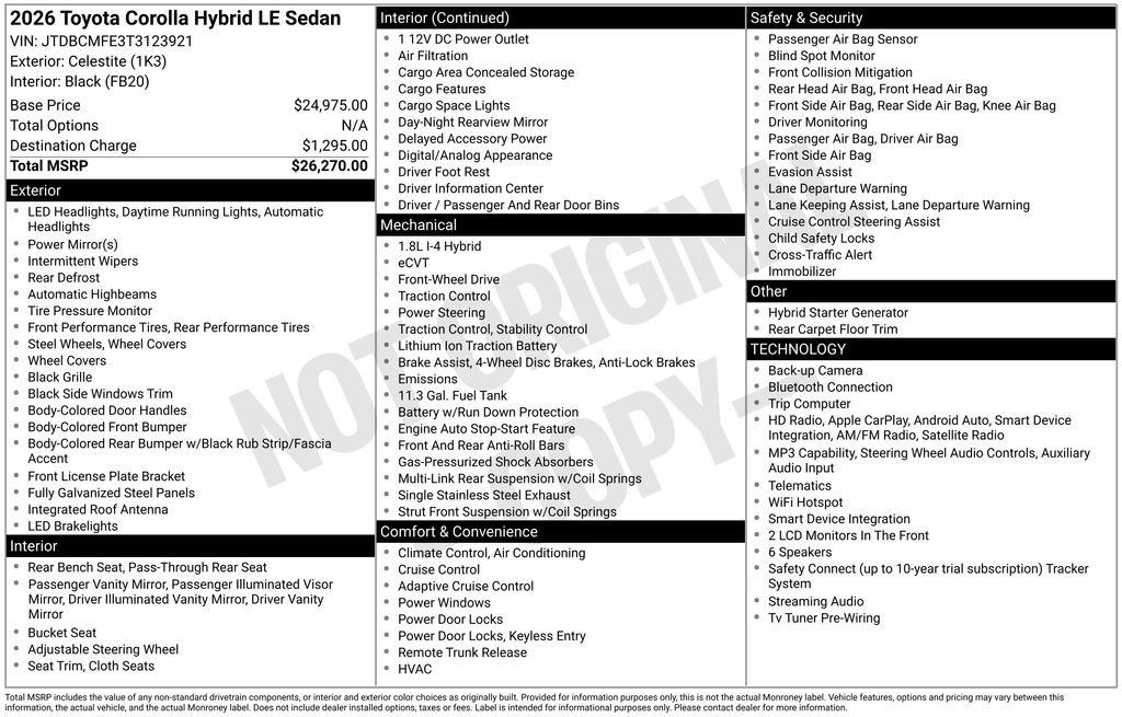 toyota corolla 2026 JTDBCMFE3T3123921 image toyota corolla 2026 JTDBCMFE3T3123921 image