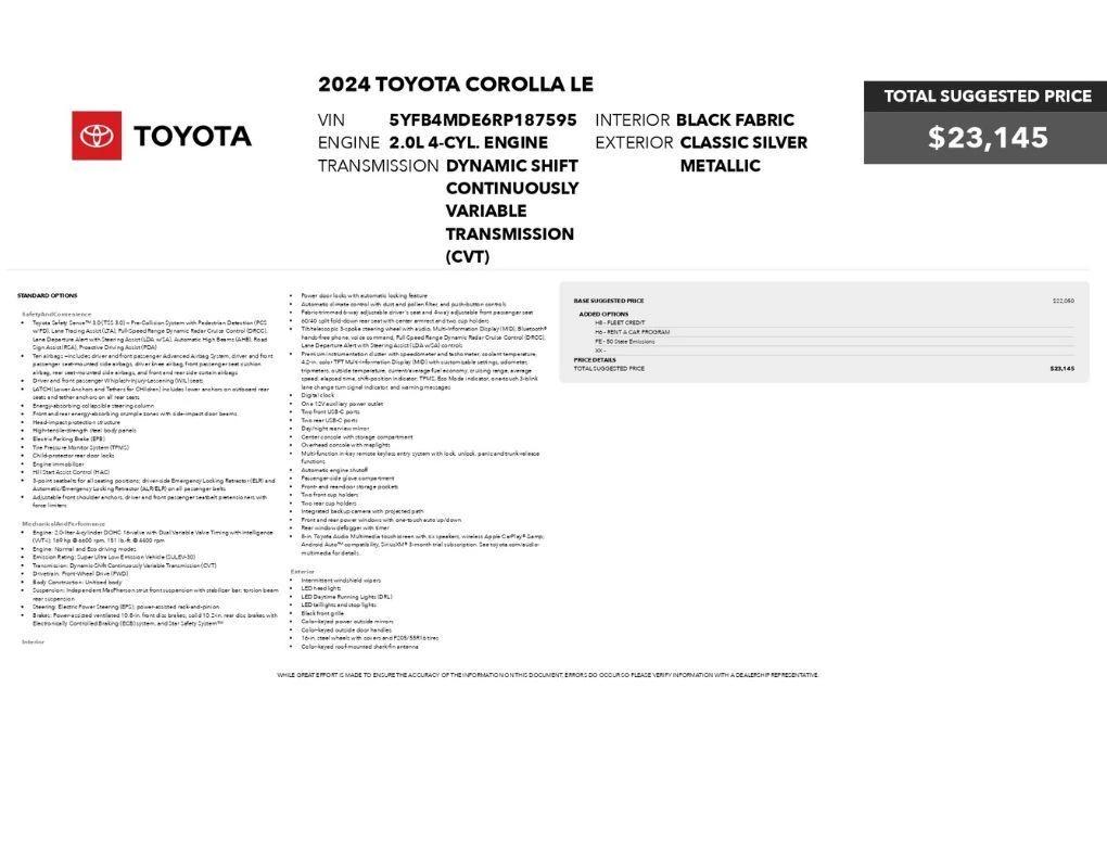 toyota corolla 2024 5YFB4MDE6RP187595 image toyota corolla 2024 5YFB4MDE6RP187595 image