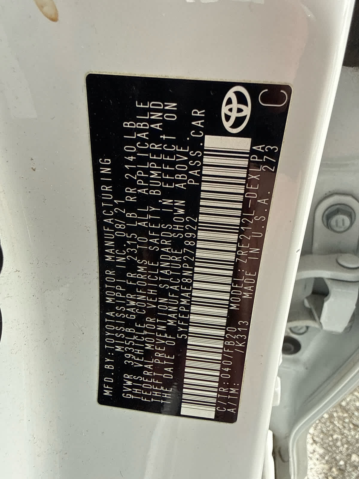 toyota corolla 2022 5YFEPMAE8NP278922 image toyota corolla 2022 5YFEPMAE8NP278922 image