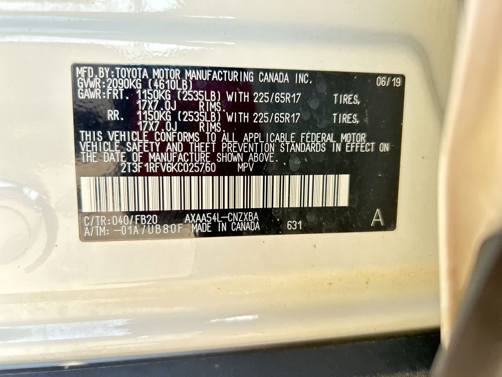 toyota rav4 2019 2T3F1RFV6KC025760 image toyota rav4 2019 2T3F1RFV6KC025760 image