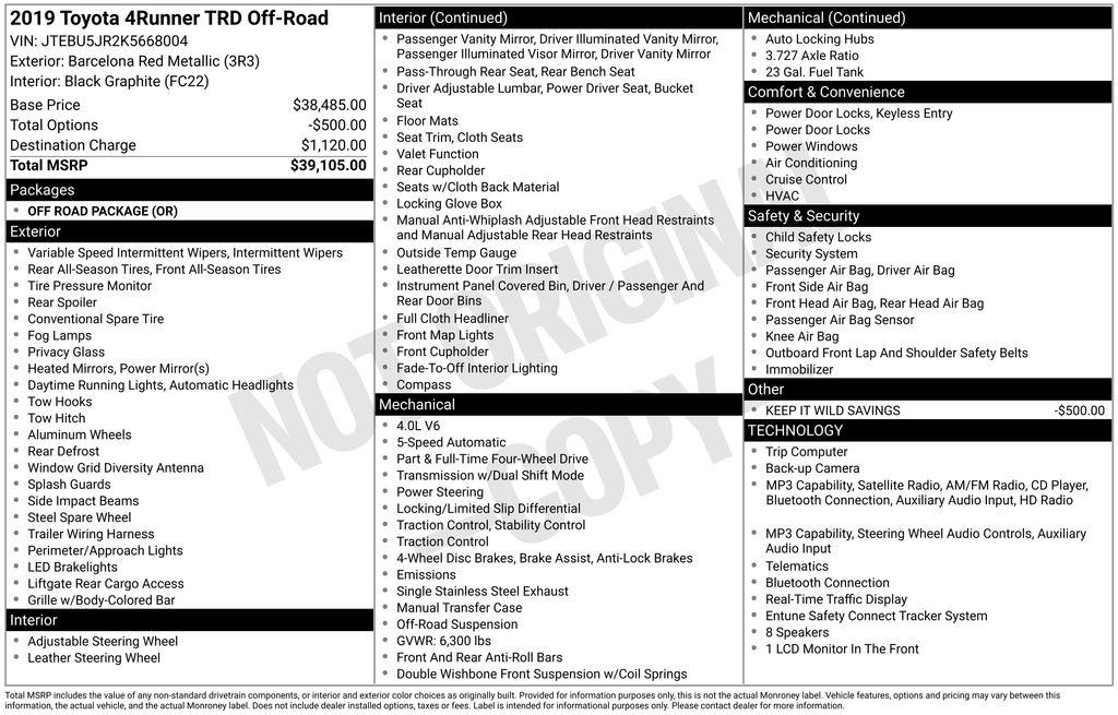 toyota 4runner 2019 JTEBU5JR2K5668004 image toyota 4runner 2019 JTEBU5JR2K5668004 image