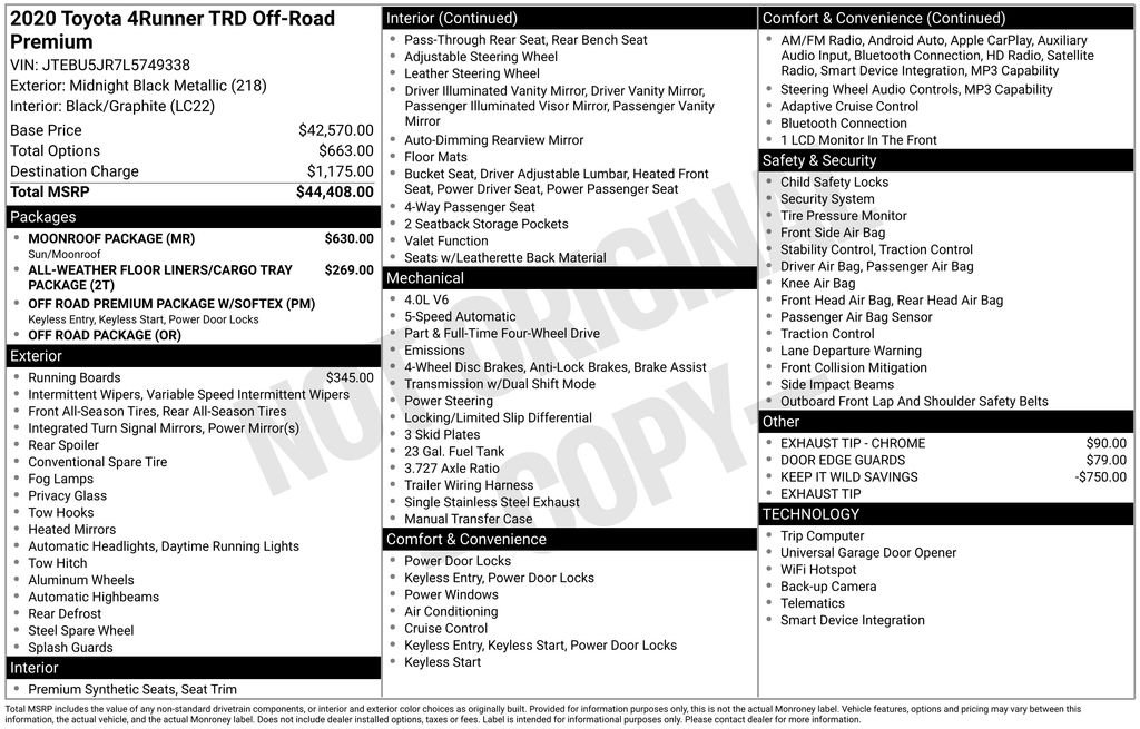 toyota 4runner 2020 JTEBU5JR7L5749338 image toyota 4runner 2020 JTEBU5JR7L5749338 image