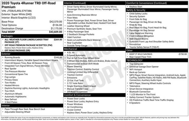 toyota 4runner 2020 JTEBU5JR5L5797386 image toyota 4runner 2020 JTEBU5JR5L5797386 image