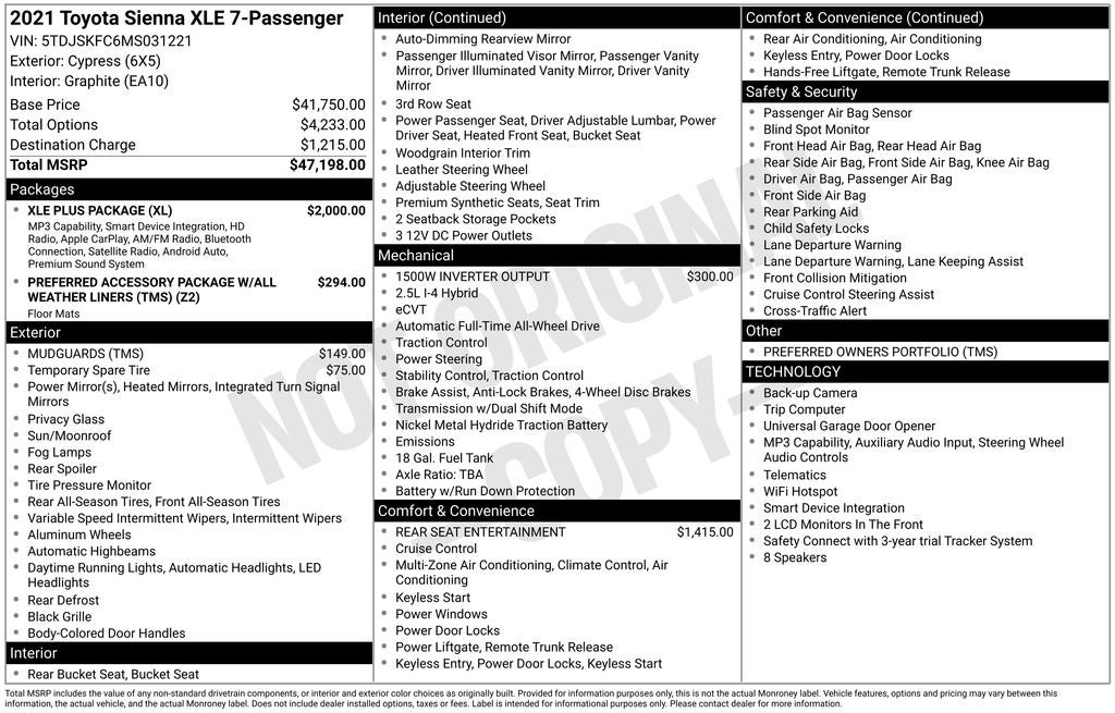 toyota sienna 2021 5TDJSKFC6MS031221 image toyota sienna 2021 5TDJSKFC6MS031221 image