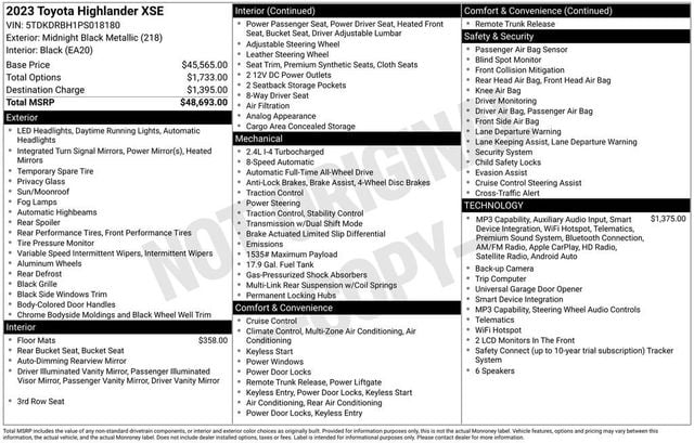 toyota highlander 2023 5TDKDRBH1PS018180 image toyota highlander 2023 5TDKDRBH1PS018180 image