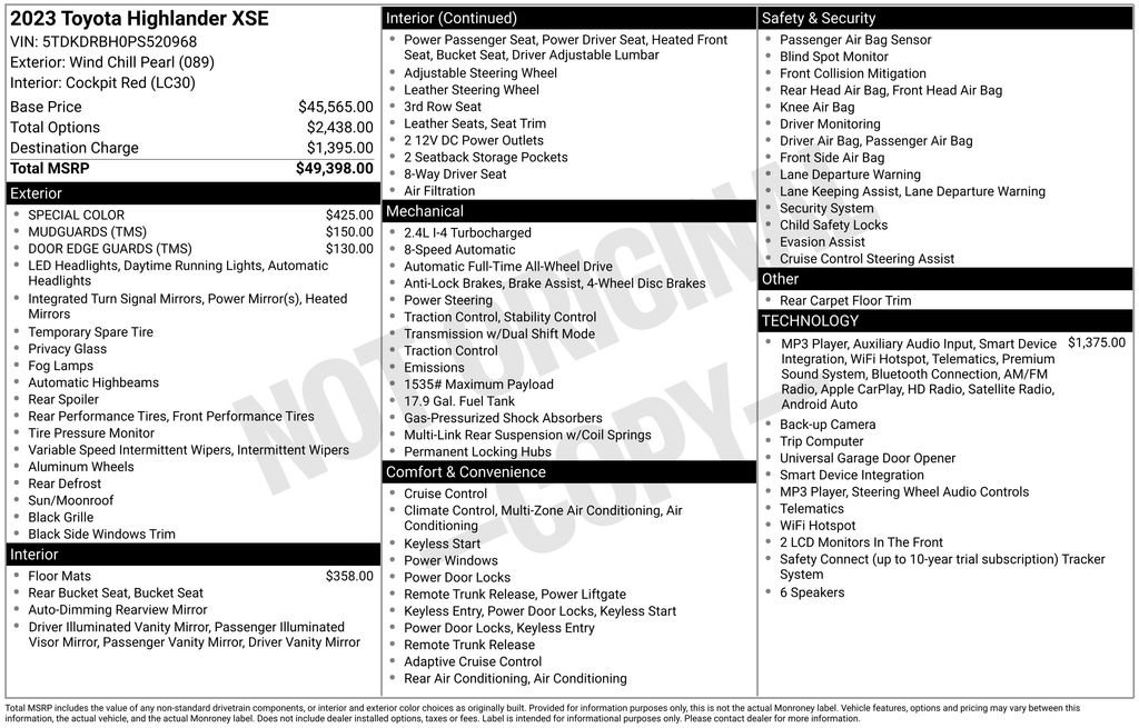 toyota highlander 2023 5TDKDRBH0PS520968 image toyota highlander 2023 5TDKDRBH0PS520968 image