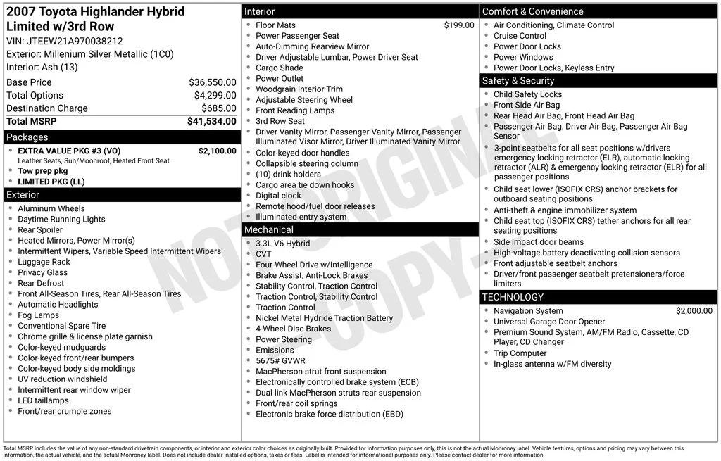 toyota highlander 2007 JTEEW21A970038212 image toyota highlander 2007 JTEEW21A970038212 image