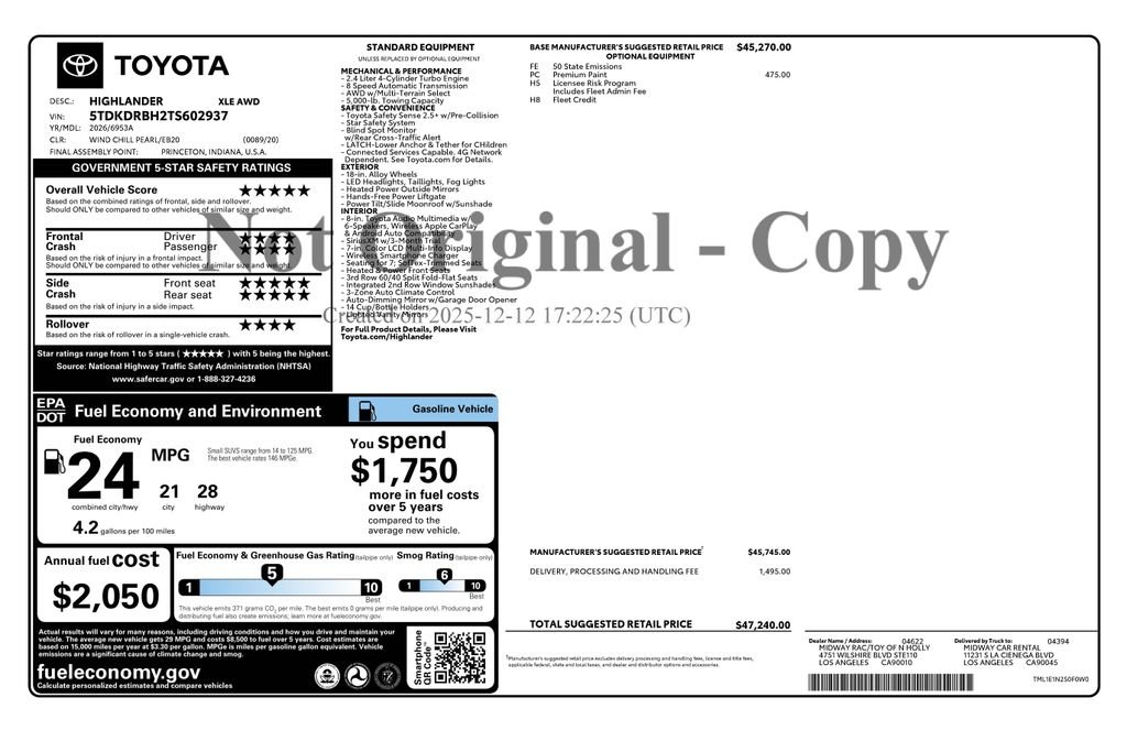 toyota highlander 2026 5TDKDRBH2TS602937 image toyota highlander 2026 5TDKDRBH2TS602937 image
