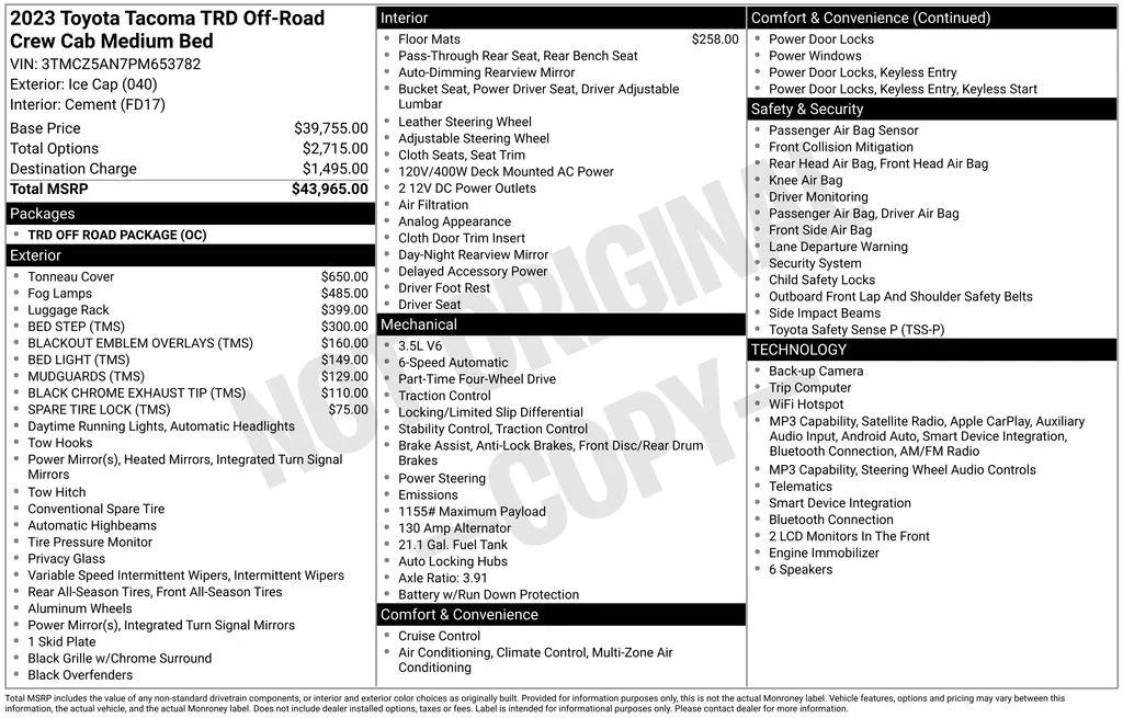 toyota tacoma 2023 3TMCZ5AN7PM653782 image toyota tacoma 2023 3TMCZ5AN7PM653782 image