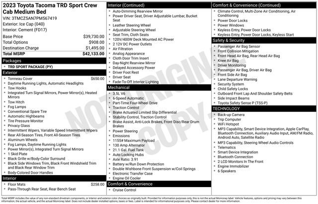 toyota tacoma 2023 3TMCZ5AN7PM567419 image toyota tacoma 2023 3TMCZ5AN7PM567419 image