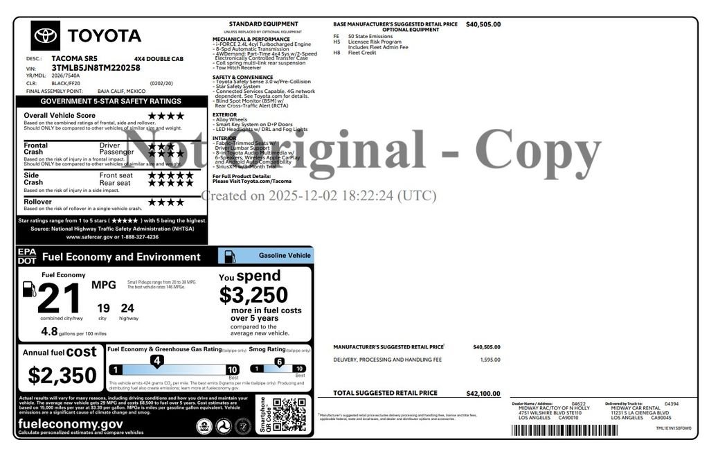 toyota tacoma 2026 3TMLB5JN8TM220258 image toyota tacoma 2026 3TMLB5JN8TM220258 image