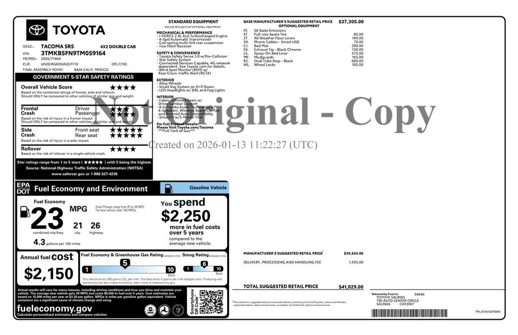toyota tacoma 2026 3TMKB5FN9TM059164 image toyota tacoma 2026 3TMKB5FN9TM059164 image