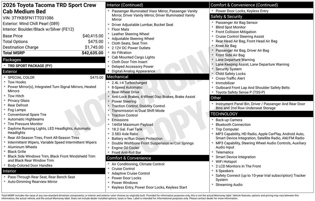 toyota tacoma 2026 3TYKB5FN1TT031086 image toyota tacoma 2026 3TYKB5FN1TT031086 image