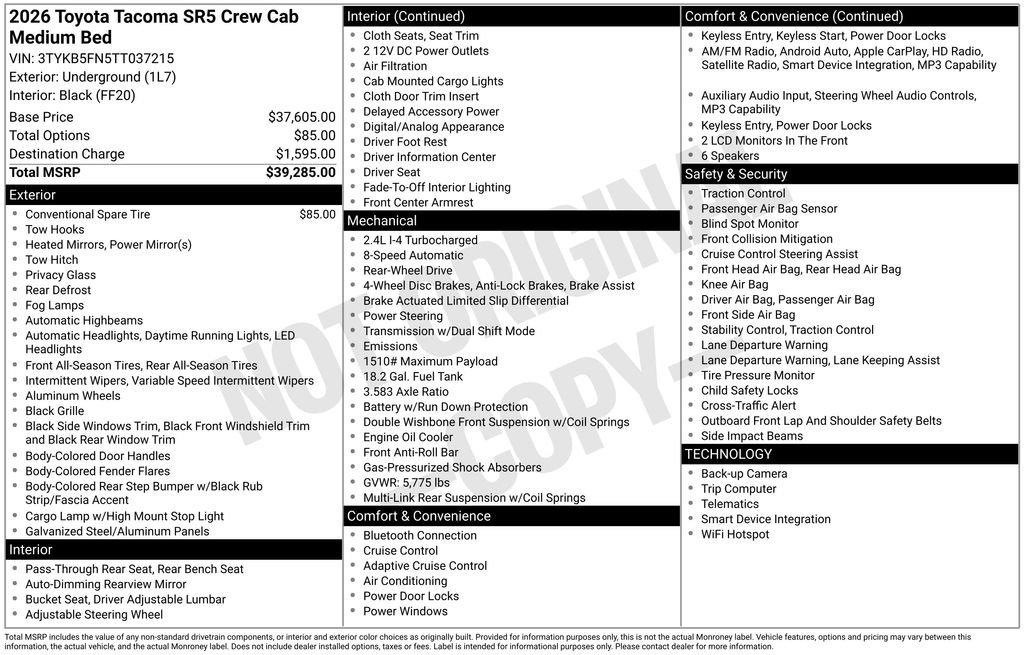 toyota tacoma 2026 3TYKB5FN5TT037215 image toyota tacoma 2026 3TYKB5FN5TT037215 image
