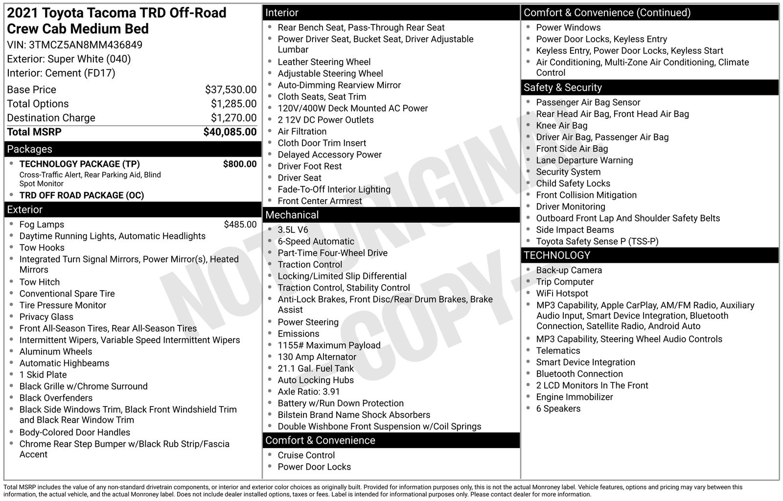 toyota tacoma 2021 3TMCZ5AN8MM436849 image toyota tacoma 2021 3TMCZ5AN8MM436849 image
