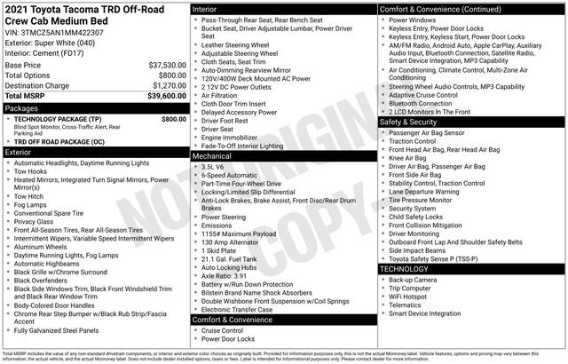 toyota tacoma 2021 3TMCZ5AN1MM422307 image toyota tacoma 2021 3TMCZ5AN1MM422307 image