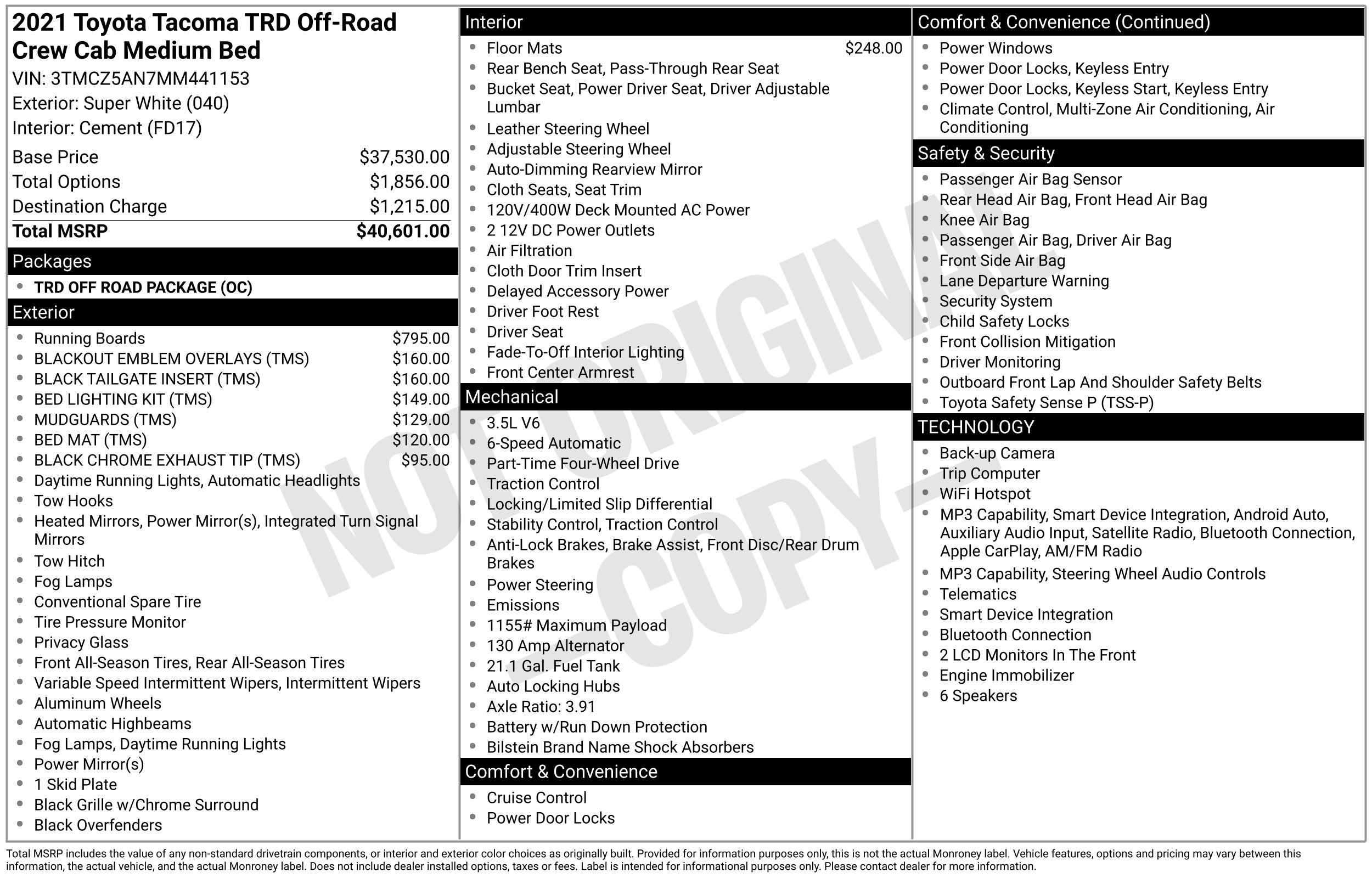 toyota tacoma 2021 3TMCZ5AN7MM441153 image toyota tacoma 2021 3TMCZ5AN7MM441153 image