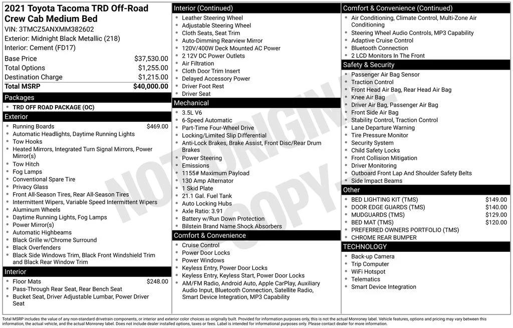 toyota tacoma 2021 3TMCZ5ANXMM382602 image toyota tacoma 2021 3TMCZ5ANXMM382602 image