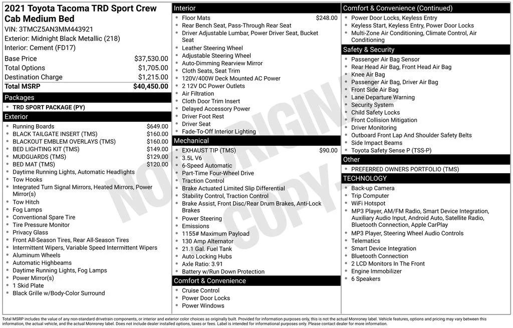 toyota tacoma 2021 3TMCZ5AN3MM443921 image toyota tacoma 2021 3TMCZ5AN3MM443921 image