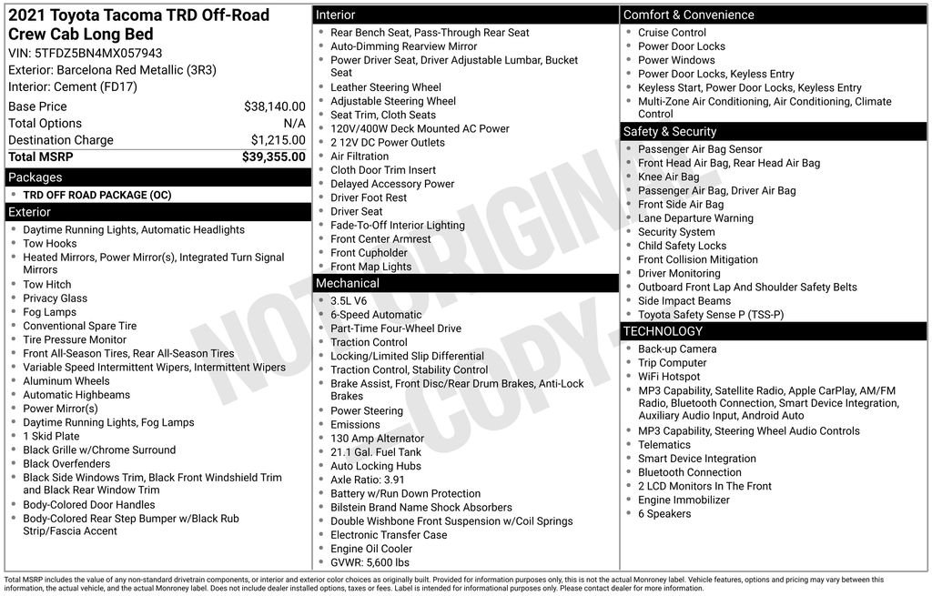 toyota tacoma 2021 5TFDZ5BN4MX057943 image toyota tacoma 2021 5TFDZ5BN4MX057943 image