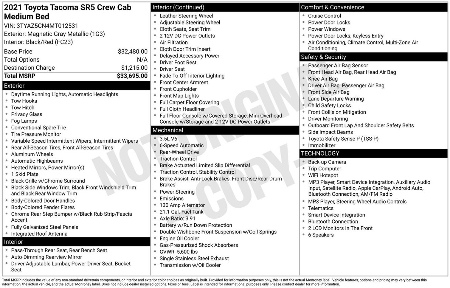 toyota tacoma 2021 3TYAZ5CN4MT012531 image toyota tacoma 2021 3TYAZ5CN4MT012531 image