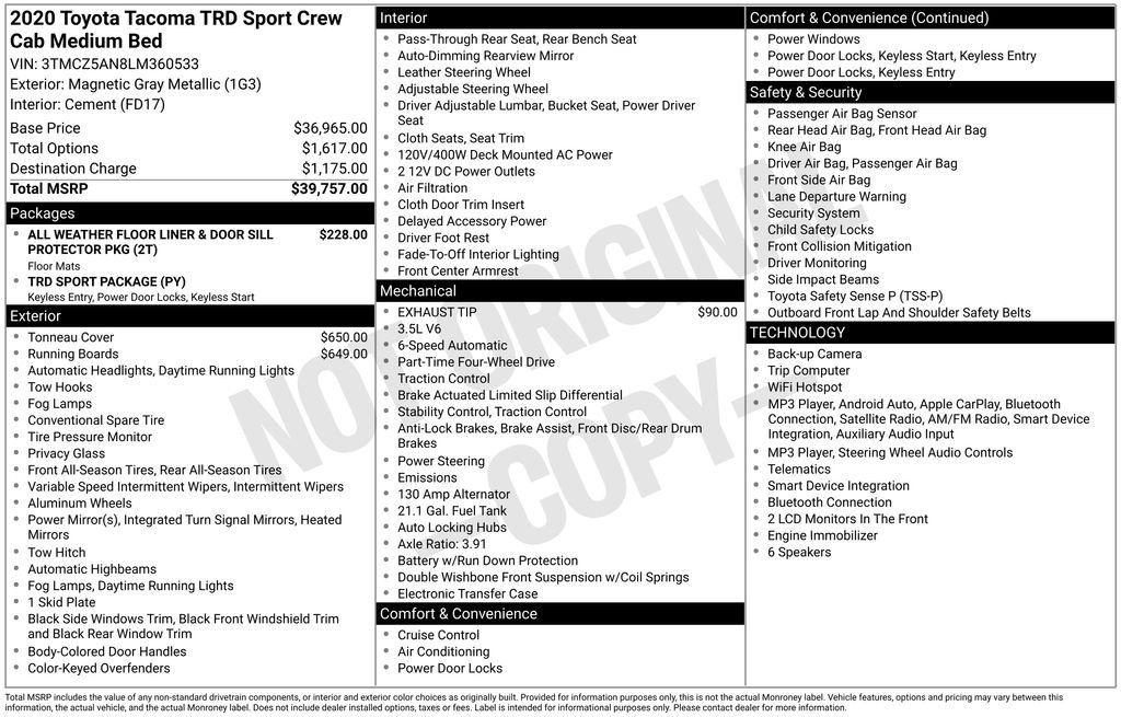 toyota tacoma 2020 3TMCZ5AN8LM360533 image toyota tacoma 2020 3TMCZ5AN8LM360533 image