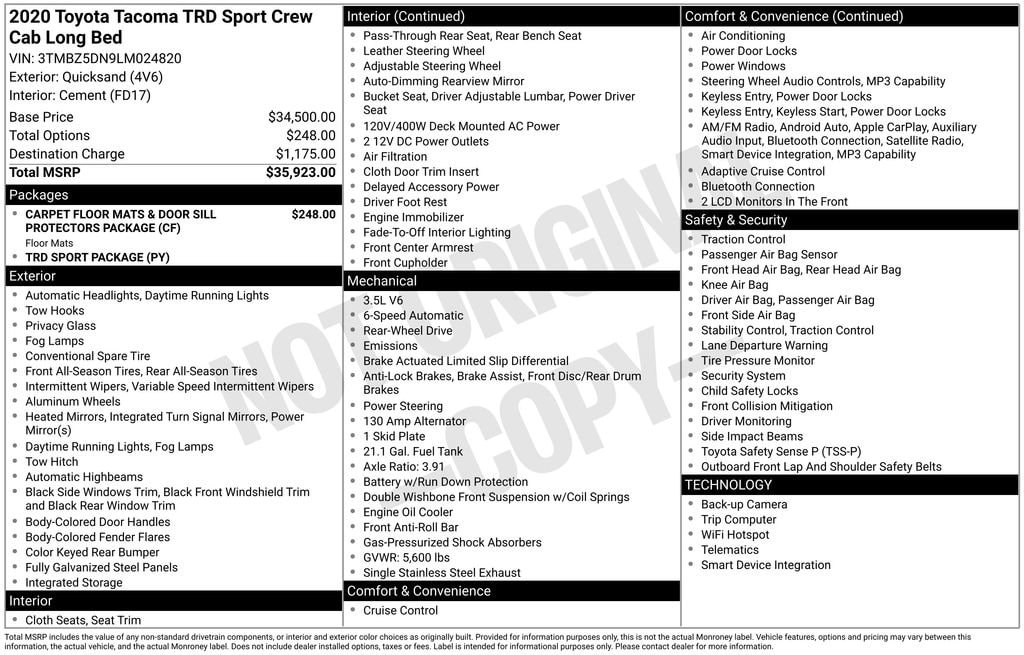 toyota tacoma 2020 3TMBZ5DN9LM024820 image toyota tacoma 2020 3TMBZ5DN9LM024820 image