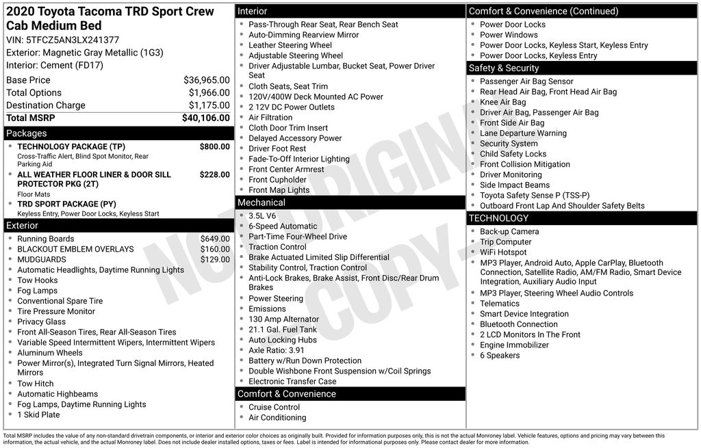 toyota tacoma 2020 5TFCZ5AN3LX241377 image toyota tacoma 2020 5TFCZ5AN3LX241377 image