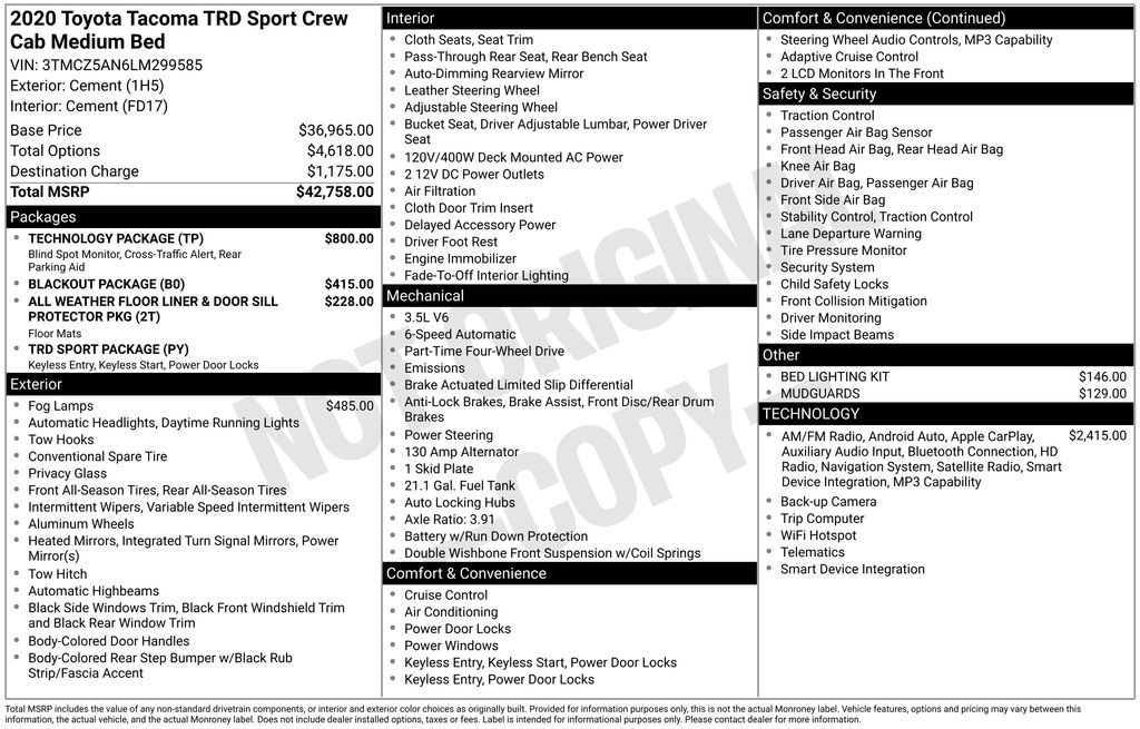 toyota tacoma 2020 3TMCZ5AN6LM299585 image toyota tacoma 2020 3TMCZ5AN6LM299585 image