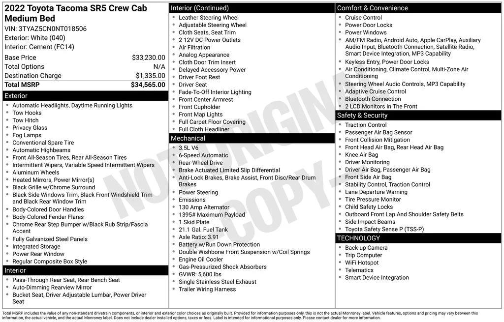 toyota tacoma 2022 3TYAZ5CN0NT018506 image toyota tacoma 2022 3TYAZ5CN0NT018506 image