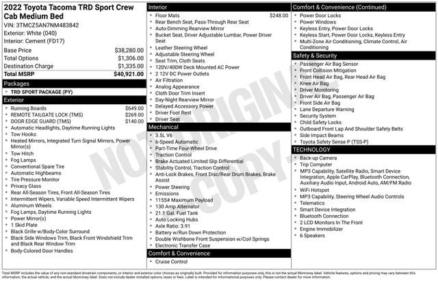 toyota tacoma 2022 3TMCZ5AN7NM483842 image toyota tacoma 2022 3TMCZ5AN7NM483842 image
