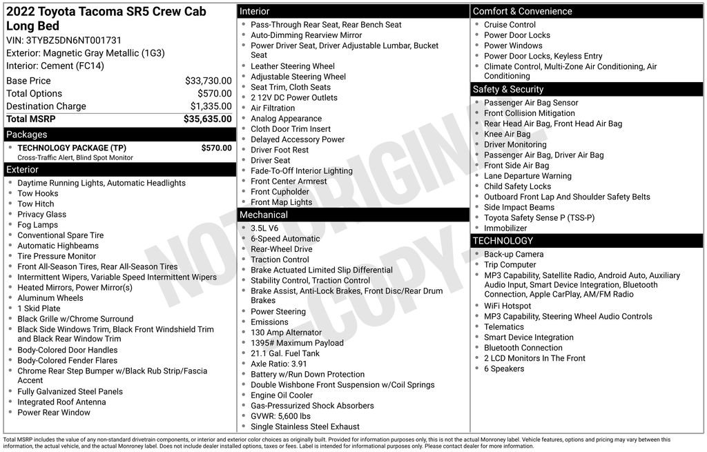 toyota tacoma 2022 3TYBZ5DN6NT001731 image toyota tacoma 2022 3TYBZ5DN6NT001731 image