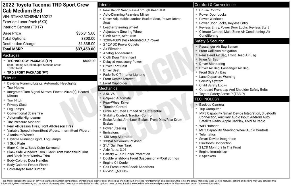 toyota tacoma 2022 3TMAZ5CN8NM160212 image toyota tacoma 2022 3TMAZ5CN8NM160212 image
