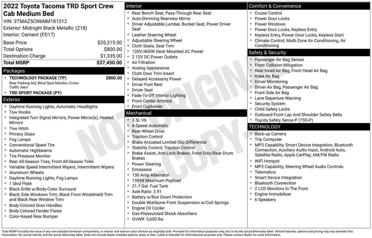 toyota tacoma 2022 3TMAZ5CN6NM181012 image toyota tacoma 2022 3TMAZ5CN6NM181012 image