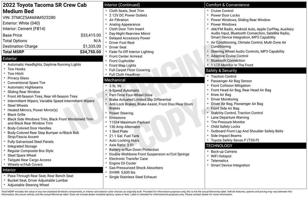 toyota tacoma 2022 3TMCZ5AN6NM523280 image toyota tacoma 2022 3TMCZ5AN6NM523280 image