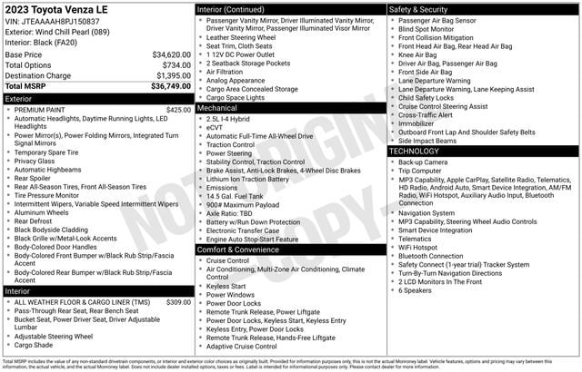toyota venza 2023 JTEAAAAH8PJ150837 image toyota venza 2023 JTEAAAAH8PJ150837 image