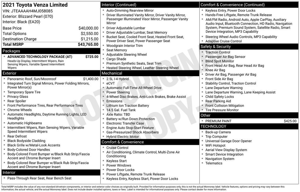 toyota venza 2021 JTEAAAAH4MJ058085 image toyota venza 2021 JTEAAAAH4MJ058085 image